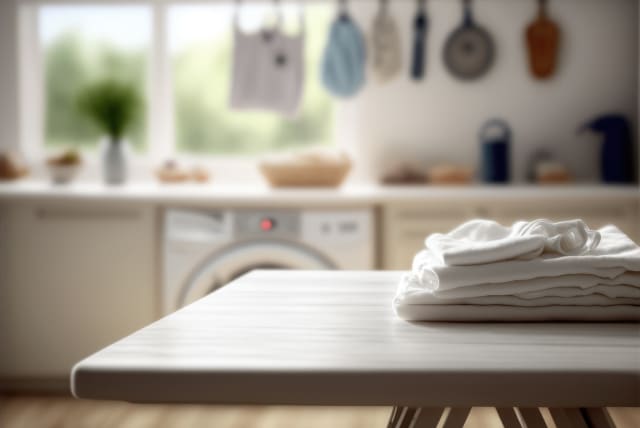  towel in blur laundry and washing machine background. illustration (photo credit: INGIMAGE)