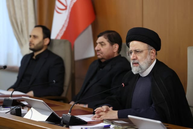  Iranian President Ebrahim Raisi speaks during a meeting with the cabinet in Tehran, Iran, April 2, 2024.  (photo credit:  Iran's Presidency/WANA (West Asia News Agency)/Handout via REUTERS)