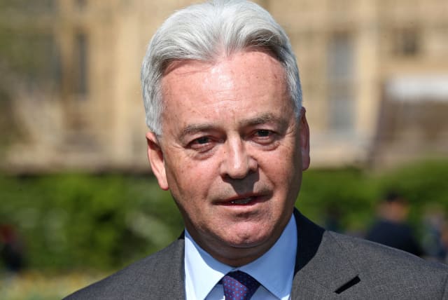 Sir Alan Duncan attends a news conference in Victoria Gardens, Westminster, after WikiLeaks founder Julian Assange was arrested by officers from the Metropolitan Police and taken into custody following the Ecuadorian government's withdrawal of asylum, in London, Britain April 11, 2019. (photo credit: REUTERS)