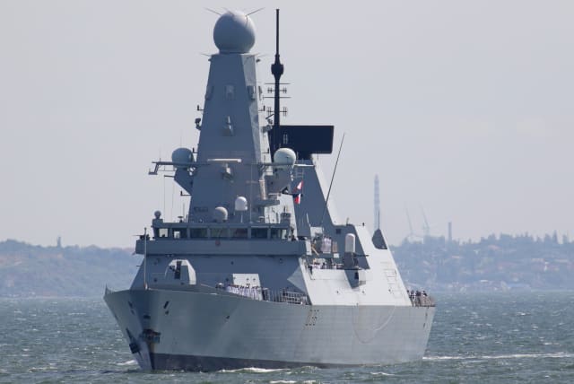  British Royal Navy's Type 45 destroyer HMS Defender arrives at the Black Sea port of Odessa, Ukraine June 18, 2021. (photo credit: REUTERS)