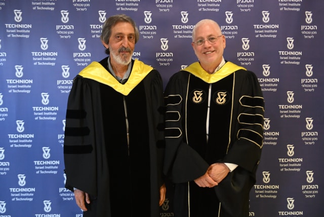  Prof. Avi Wigderson (left) with the President of the Technion, Prof. Uri Sivan. (photo credit: Rami Shelush, Technion spokesperson’s office)