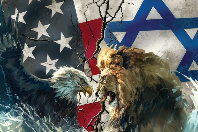  The US-Israel rift: The American eagle and the lion of Zion (Illustrative). (photo credit: MICHAEL KATZ)