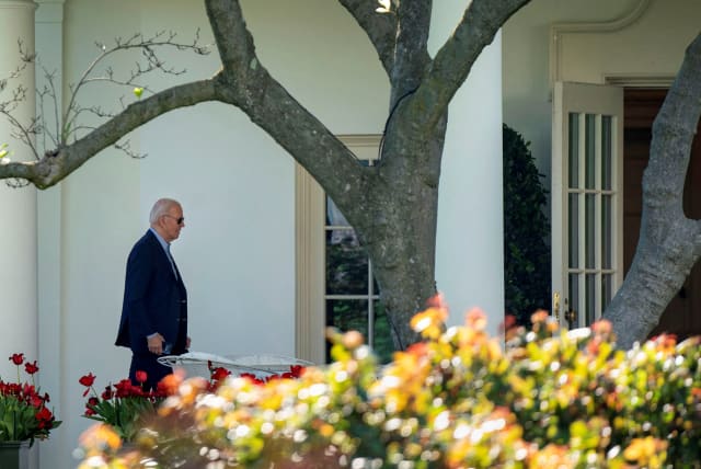 US President Joe Biden walks to the Oval Office at the White House in Washington, US, April 13, 2024. The president returned to the White House from Wilmington, Delaware to consult with his national security team after Iran said it launched dozens of attack drones at Israel.