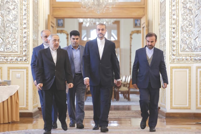  IRAN’S FOREIGN Minister Hossein Amir-Abdollahian arrives for a meeting with foreign ambassadors in Tehran, on Sunday.  (photo credit: WEST ASIA NEWS AGENCY/REUTERS)