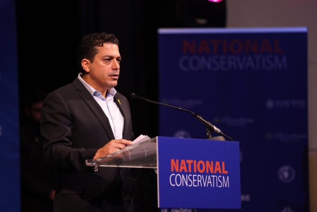  Amichai Chikli speaks at National Conservatism. (photo credit: NATCOM)