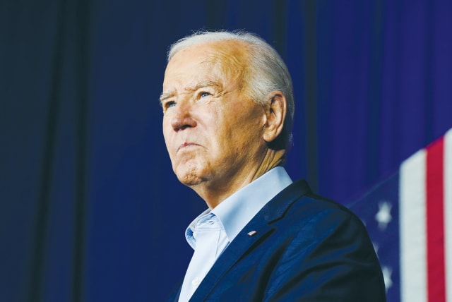  US PRESIDENT Joe Biden looks on during a presidential campaign event in Scranton, Pennsylvania, this week. ‘Mr. president, I believe you carry within you a deep emotional and spiritual commitment to the Jewish people and the State of Israel,’ says the writer.  (photo credit: Elizabeth Frantz/Reuters)