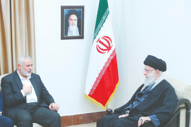 IRAN’S SUPREME Leader Ayatollah Ali Khamenei meets with Hamas leader Ismail Haniyeh, in Tehran, last month. The Jewish people are no strangers to persecution and attempts at annihilation, the writer notes.  (20/4/2024) (photo credit: Office of the Iranian Supreme Leader/WANA via REUTERS)