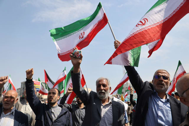  Iranians chant during an anti-Israel rally in Tehran, Iran, April 19, 2024. 