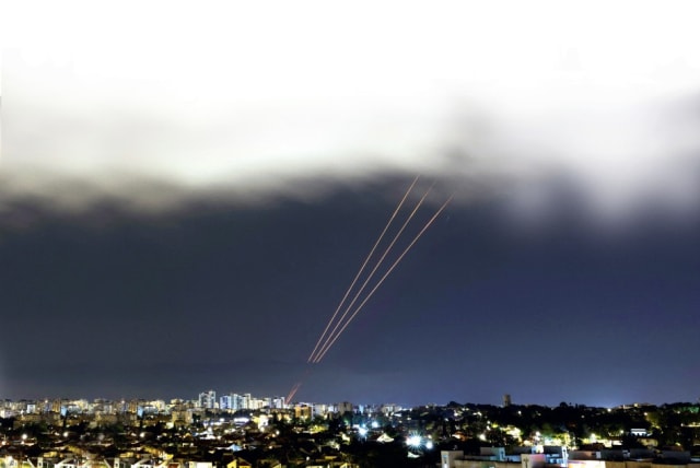  Missile fire from Iran on April 14, 2024, as seen from Ashkelon (photo credit: REUTERS)