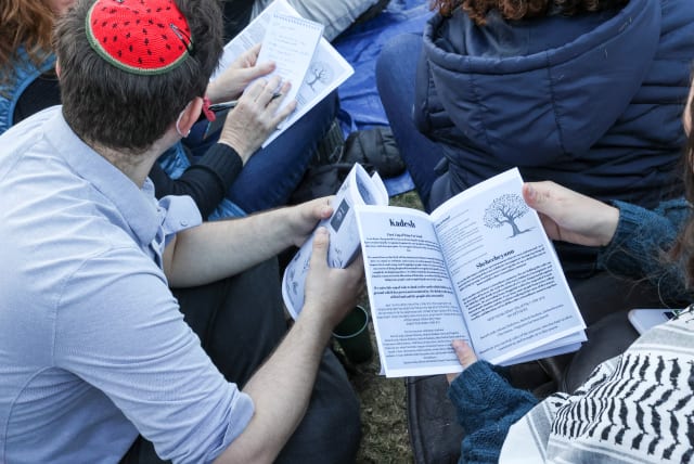 A collective of groups organised by Jewish students at Columbia and Barnard in solidarity with Gaza and the protest encampment host Passover Seder at Columbia University, during the ongoing conflict between Israel and the Palestinian Islamist group Hamas, in New York City, U.S., April 22, 2024, (photo credit: CAITLIN OCHS/REUTERS)