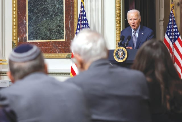  US PRESIDENT Joe Biden participates in a roundtable with Jewish community leaders in Washington, on October 11, 2023. (photo credit: JONATHAN ERNST/REUTERS)