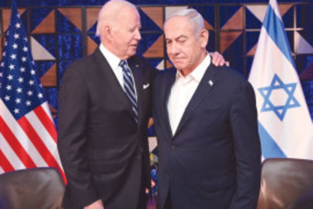  El Presidente de EE.UU. Joe Biden y el Primer Ministro Benjamin Netanyahu durante la guerra (photo credit: HAIM ZACH/GPO)