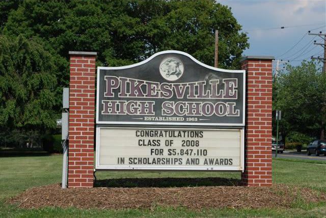  PIkesville High School sign. (photo credit: PUBLIC DOMAIN)