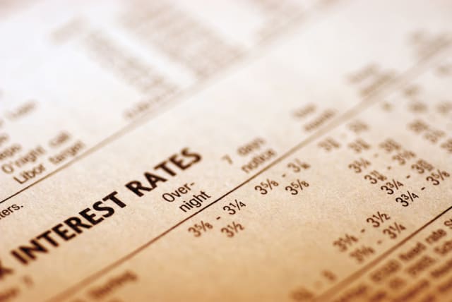  Close-up of a list showing interest rates