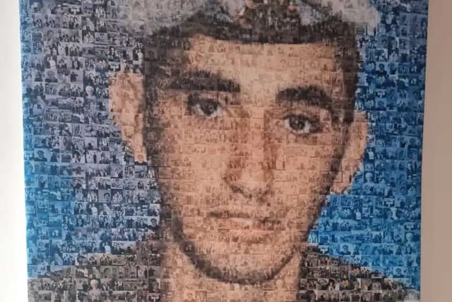 Image of Corporal Alexei-Asher Nikov made of smaller images of the children he saved. Uploaded on 7/5/2024 (photo credit: Courtesy)