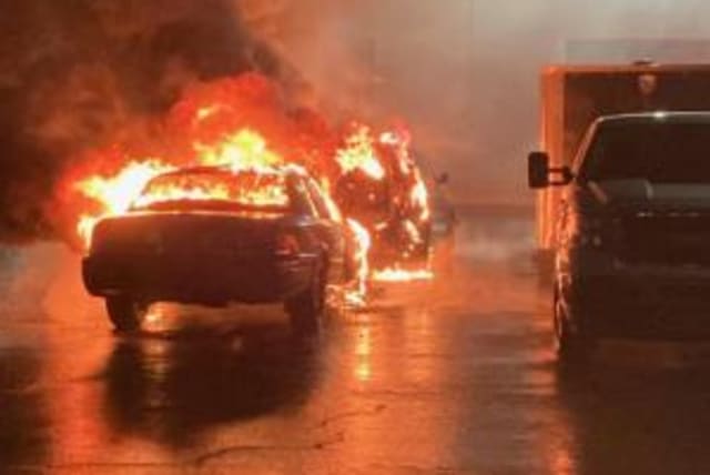  Burning police car. Uploaded on 8/5/2024 (photo credit: PORTLAND POLICE BUREAU)