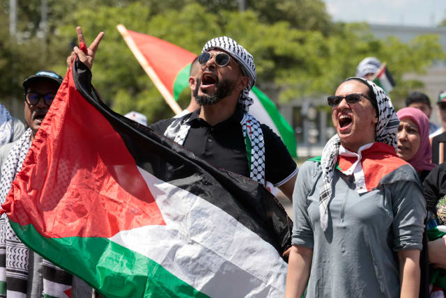  Pro-Palestinian protesters rally for a cease fire in Gaza during the ongoing conflict between Israel and Hamas in Dearborn, Michigan, US, May 19, 2024.