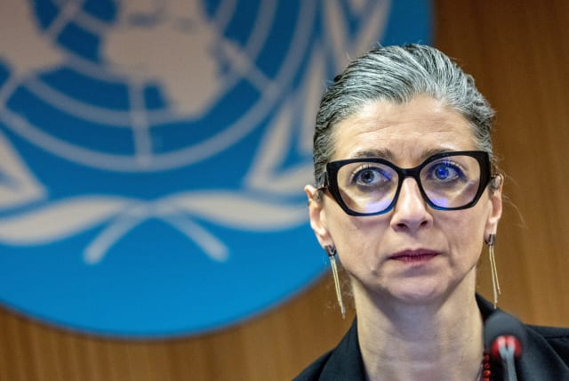  Francesca Albanese, UN special rapporteur on human rights in the Palestinian territories, attends a side event during the Human Rights Council at the United Nations in Geneva, Switzerland, March 26, 2024. (photo credit: REUTERS/DENIS BALIBOUSE)