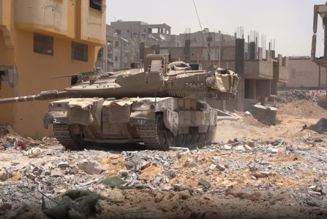  IDF tank operates in the Gaza Strip. May 28, 2024. (photo credit: SCREENSHOT/IDF SPOKESPERSON'S UNIT)