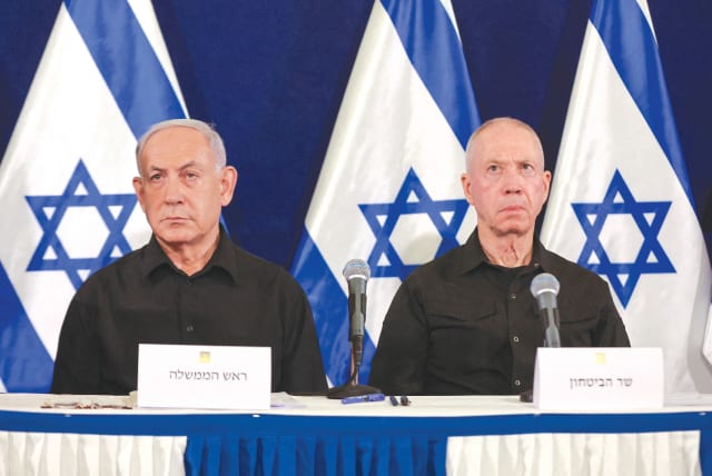  PRIME MINISTER Benjamin Netanyahu (left) and Defense Minister Yoav Gallant attend a news conference in Tel Aviv, last October. (photo credit: Abir Sultan/Reuters)