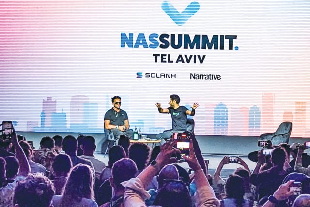  NUSEIR YASSIN (right) and Casey Neistat appear on the Nas Summit stage in Tel Aviv. (photo credit: Elya Cowland)