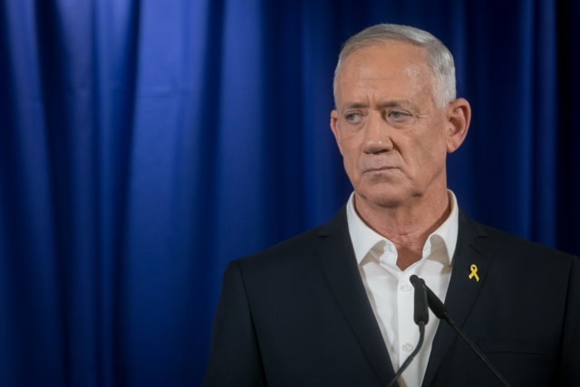  Head of the National Unity party Minister Benny Gantz holds a press conference in Ramat Gan, May 18, 2024. (photo credit: MIRIAM ALSTER/FLASH90)