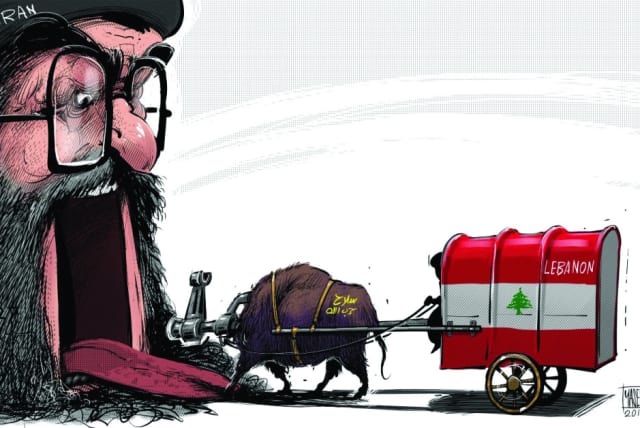 Illustration depicting Iran gobbling down Lebanon (photo credit: Courtesy Social Media)