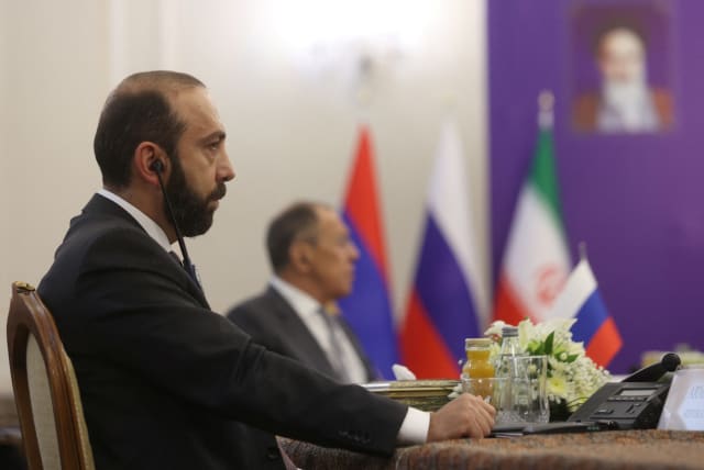 Armenian Foreign Minister Ararat Mirzoyan attends the second 3+3 Regional platform summit in Tehran, Iran, October 23, 2023.  (photo credit: MAJID ASGARIPOUR/WANA/REUTERS)