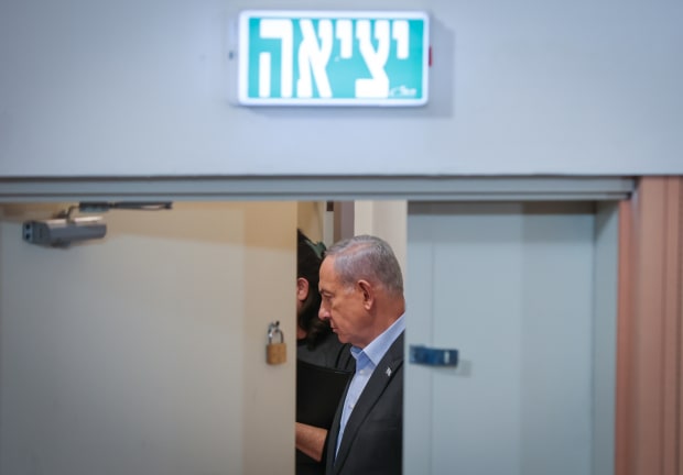  Prime Minister Benjamin Netanyahu arrives to a press conference in Tel Aviv. December 16, 2023