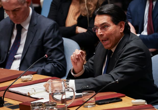 Israel's Permanent Representative to the UN Danny Danon speaks at a United Nations Security Council meeting, after the US and Israel launched strikes on Iran, at the UN headquarters in New York City, US on February 28, 2026.