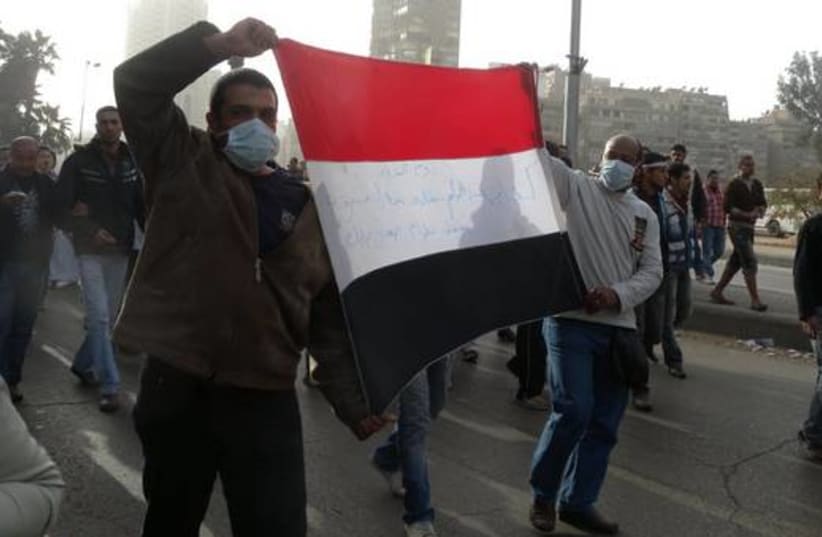 Egyptian protesters with flag 520