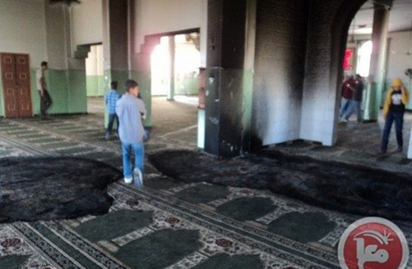 The mosque set on fire in Al-Maghir, east of Ramallah