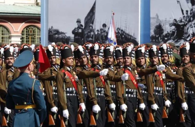 Indian Army servicemen march during the Victory Day parade at Red Square in Moscow