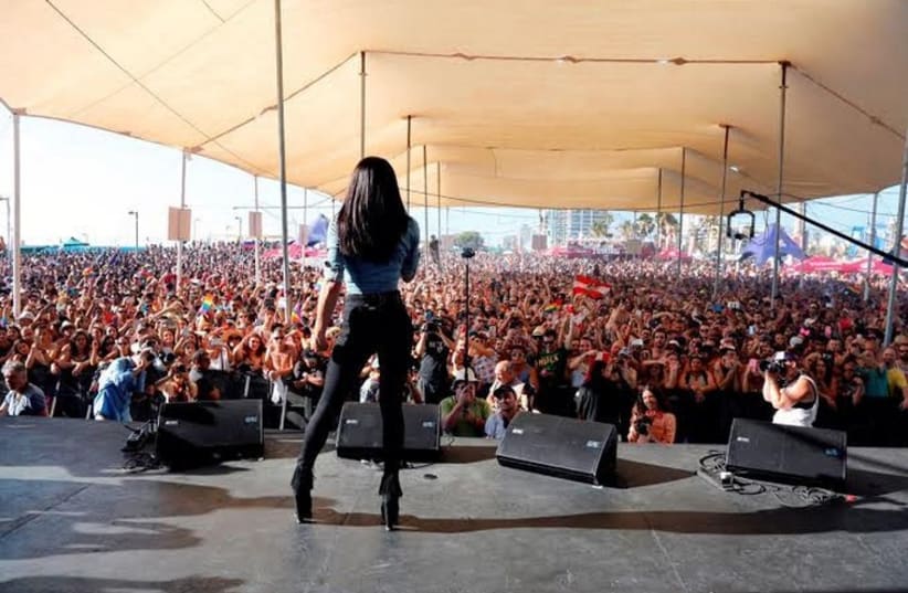 Conchita Wurst performs at the Tel Aviv Pride Parade, June 12, 2015